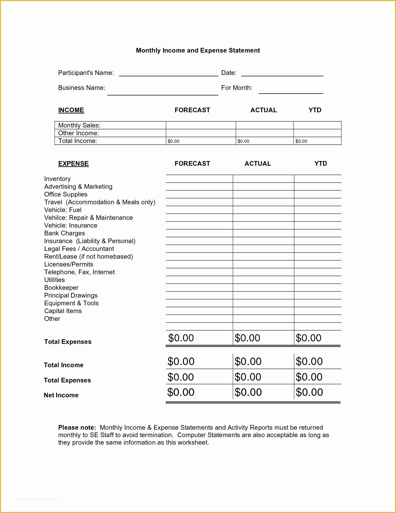 Personal Income Statement Template Free Of Expense Statement Template Best Template Collection