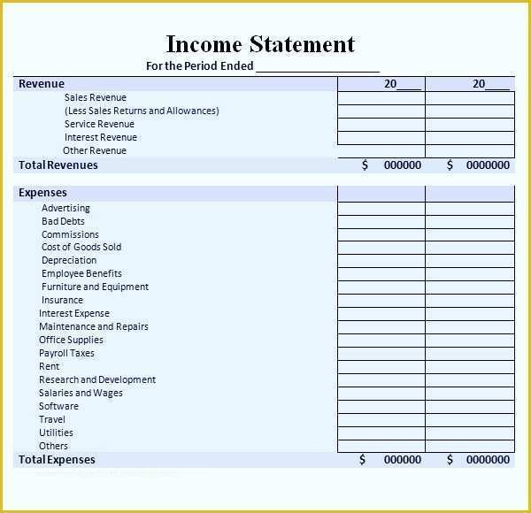 Personal Income Statement Template Free Of In E Statement Template Excel