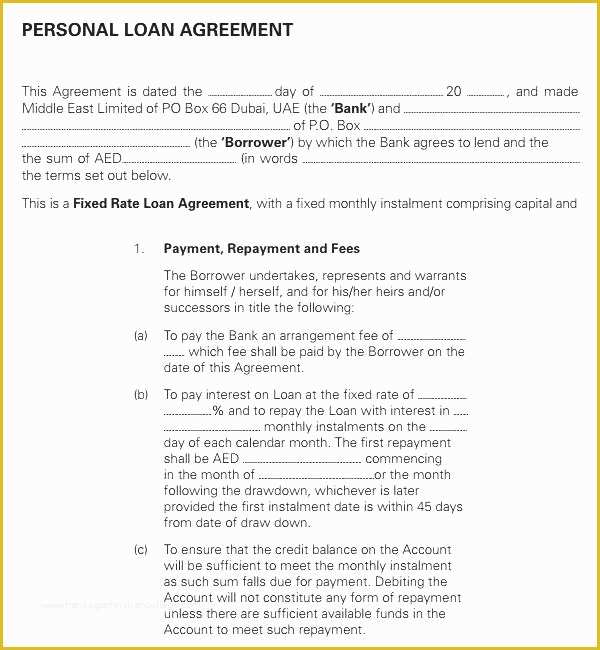 Personal Loan Agreement Template Free Download Of Loan Agreement Template south Simple Unsecured Ideas