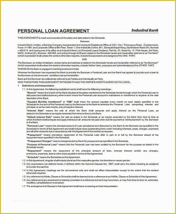 Personal Loan Agreement Template Free Download Of Personal Loan Agreement 10 Free Pdf Word Documents