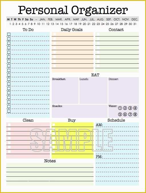 Personal Planner Template Free Of Personal organizer Editable Daily Planner Weekly