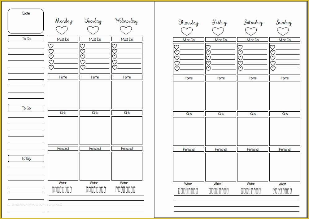 Personal Planner Template Free Of Week Two Pages Vertical Box Style Inserts