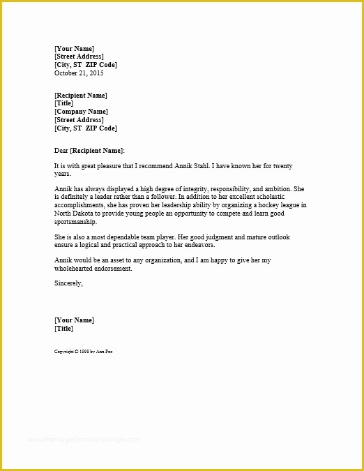 Personal Reference Letter Template Free Of 38 Free Sample Personal Character Reference Letters Ms