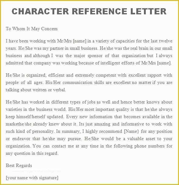 Personal Reference Letter Template Free Of 40 Awesome Personal Character Reference Letter