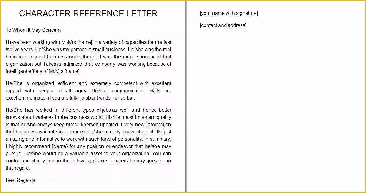 Personal Reference Letter Template Free Of 41 Free Awesome Personal Character Reference Letter