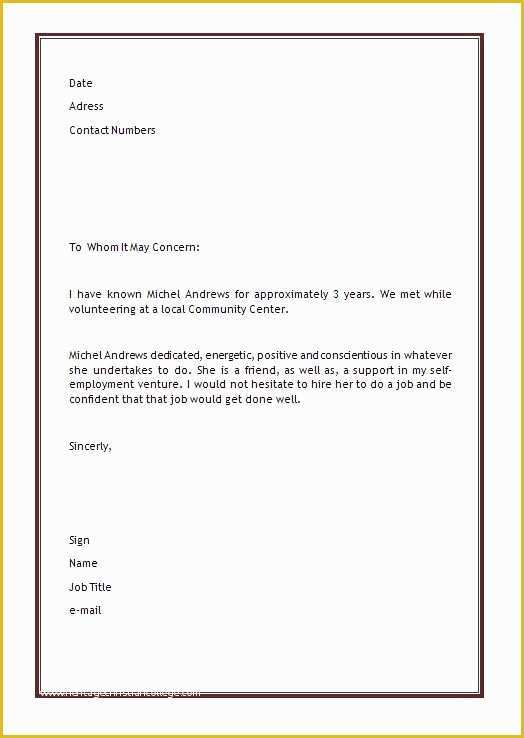 Personal Reference Letter Template Free Of Personal Letter Of Re Mendation Template