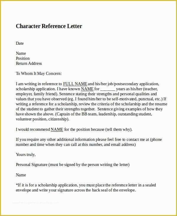 Personal Reference Letter Template Free Of Personal Reference Letter Template