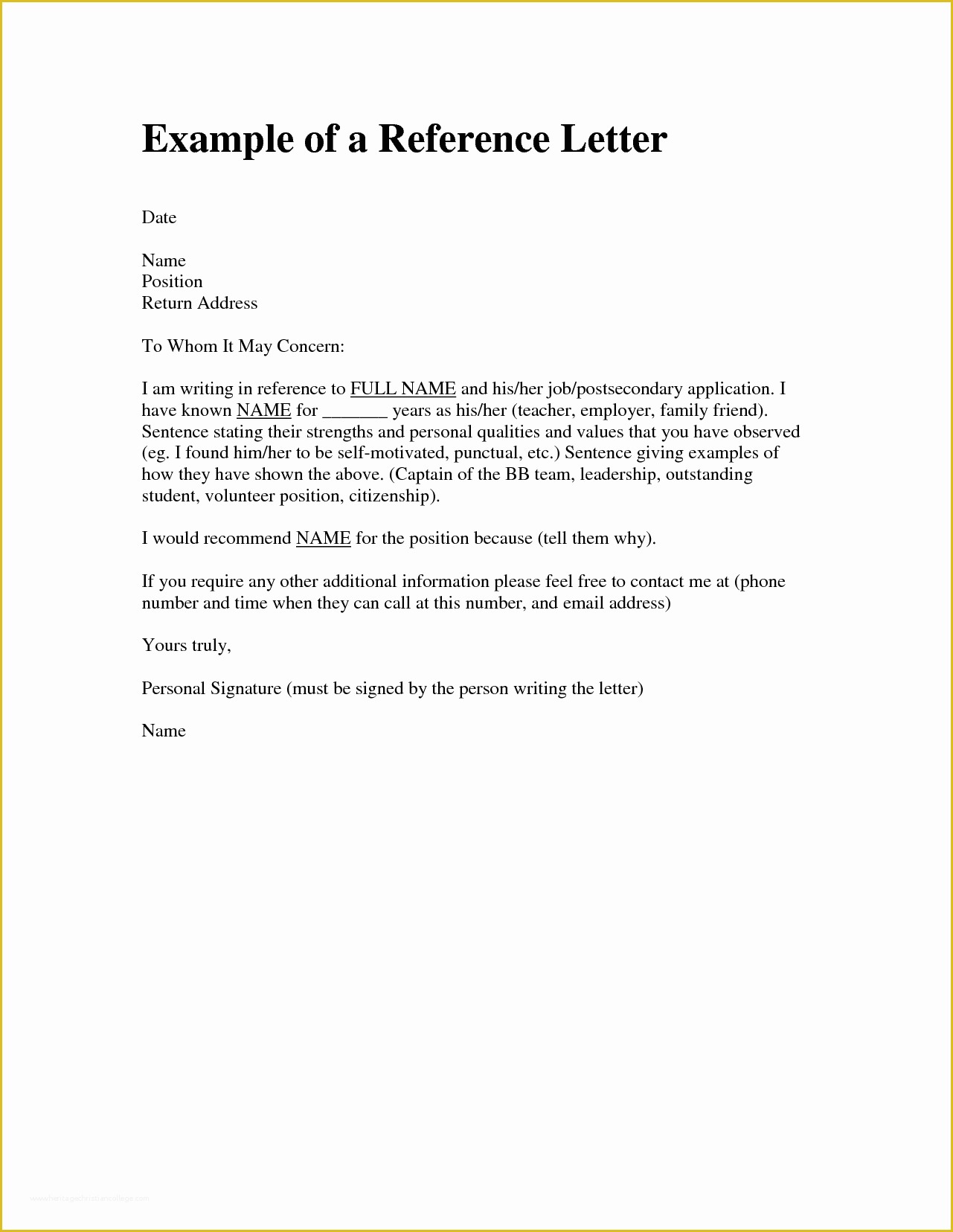 Personal Reference Letter Template Free Of Personal Reference Letter Template