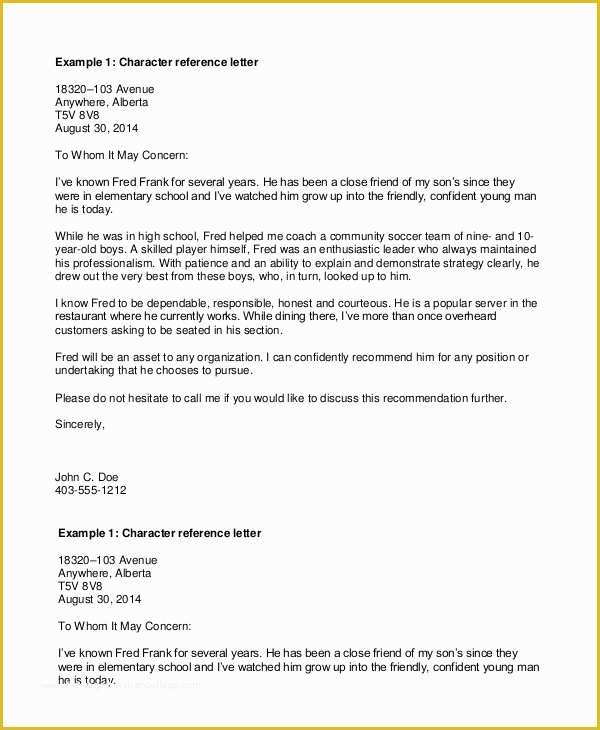 Personal Reference Letter Template Free Of Printable Personal Reference