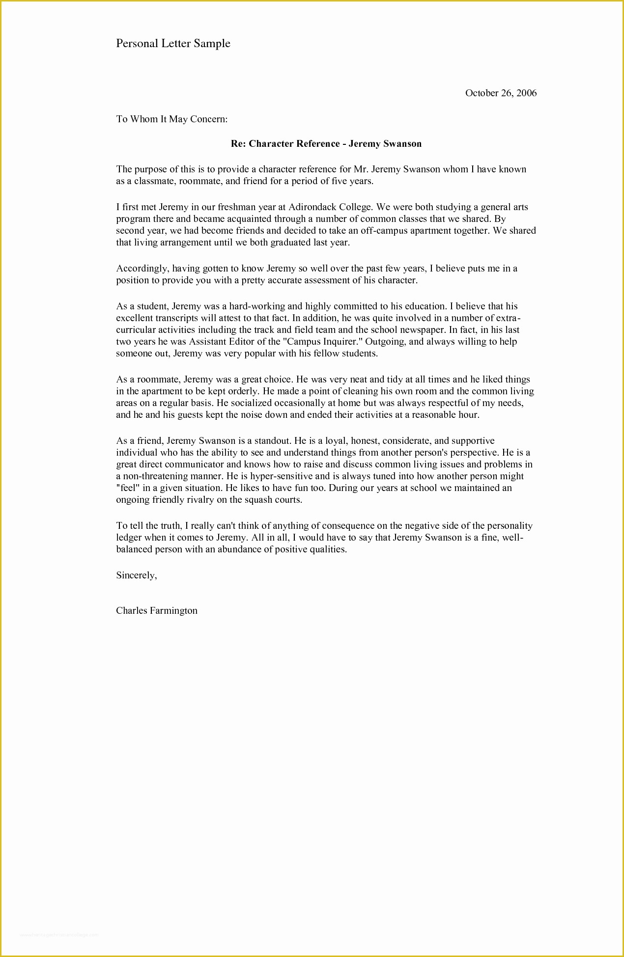 Personal Reference Letter Template Free Of Sample Personal Character Reference for A Friend
