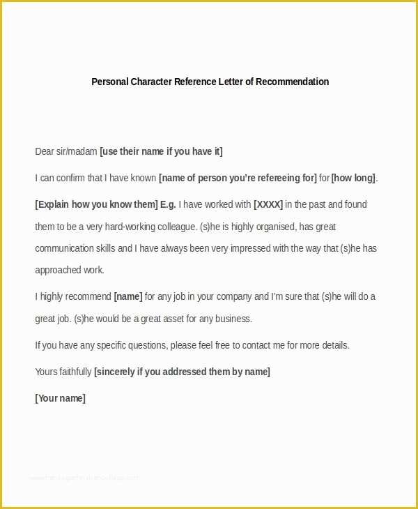 Personal Reference Letter Template Free Of Sample Personal Re Mendation Letter 4 Free Documents