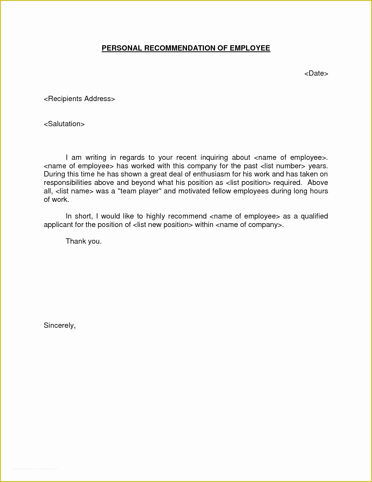 Personal Reference Letter Template Free Of Sample Personal Re Mendation Letter Personal Reference