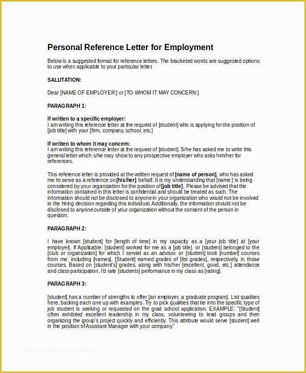 Personal Reference Letter Template Free Of Writing A Letter Reference for A Student Letter Of