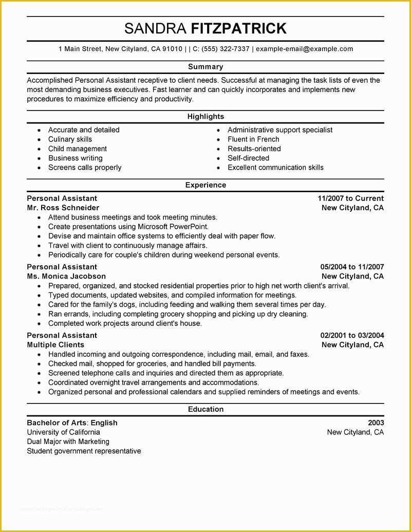 Personal Resume Template Free Of Example Personal Resume Profile Sample Template