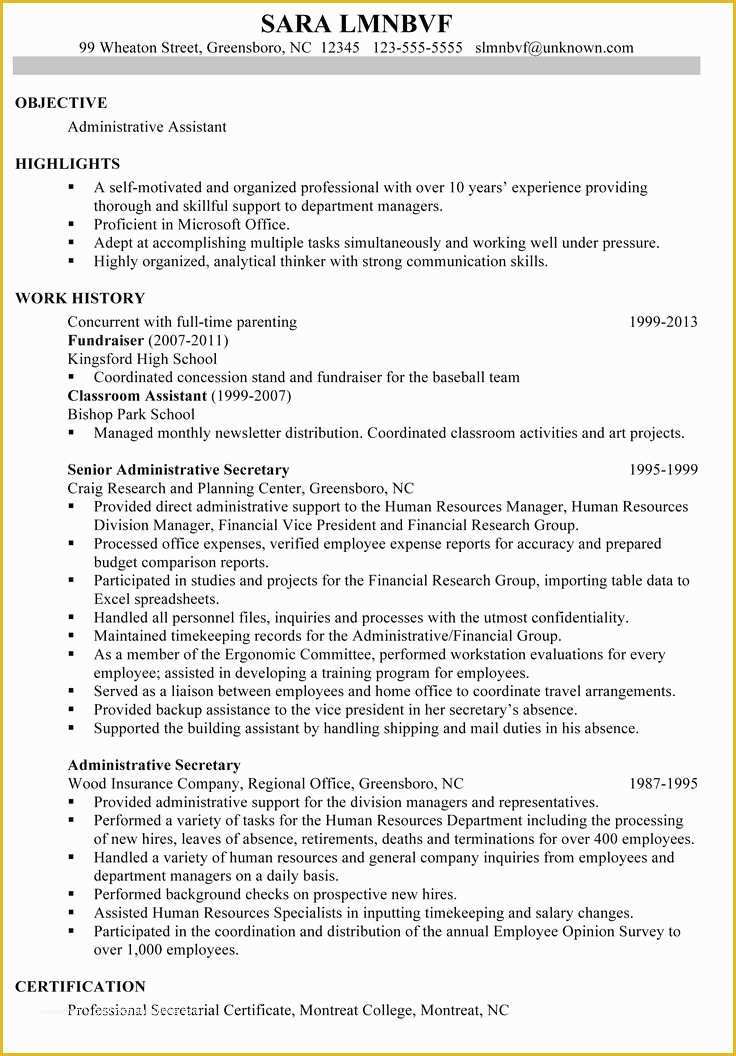 Personal Resume Template Free Of Great Administrative assistant Resumes