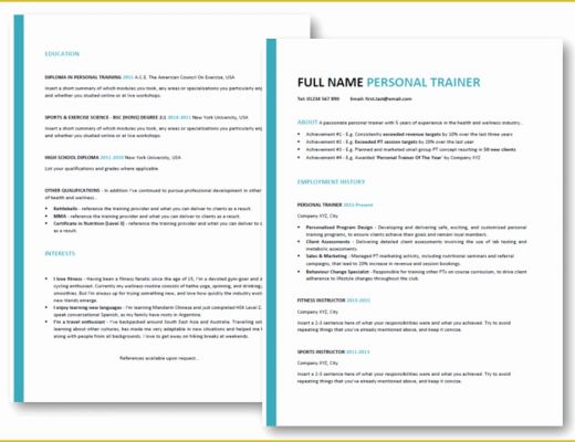 Personal Resume Template Free Of Personal Trainer Resume Tips [ Free Professional Cv Template]