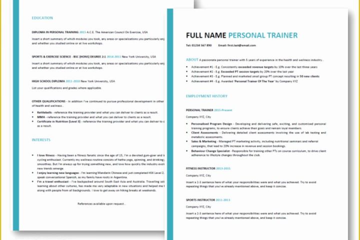 Personal Resume Template Free Of Personal Trainer Resume Tips [ Free Professional Cv Template]