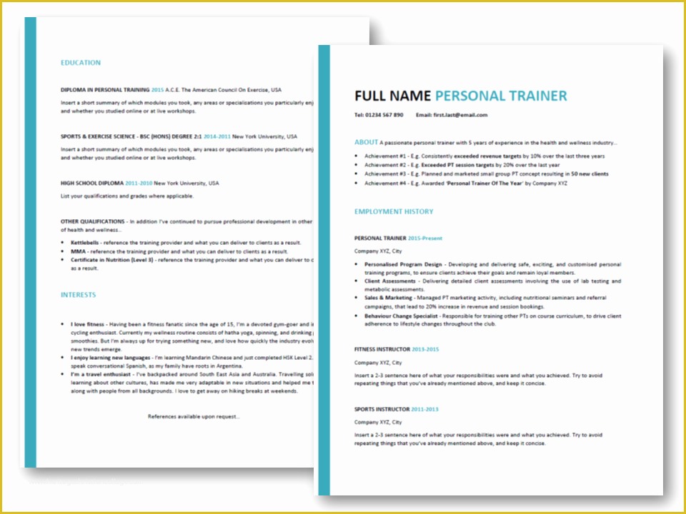 Personal Resume Template Free Of Personal Trainer Resume Tips [ Free Professional Cv Template]