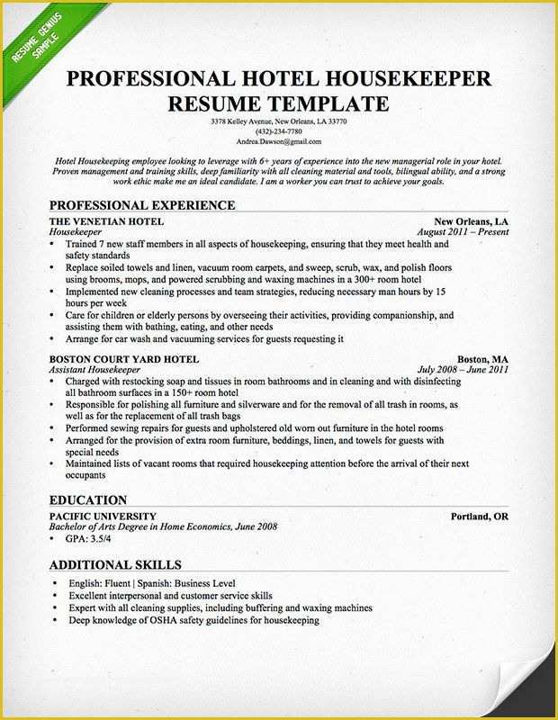 Personal Resume Template Free Of Professional Housekeeper Maid Resume Template Free