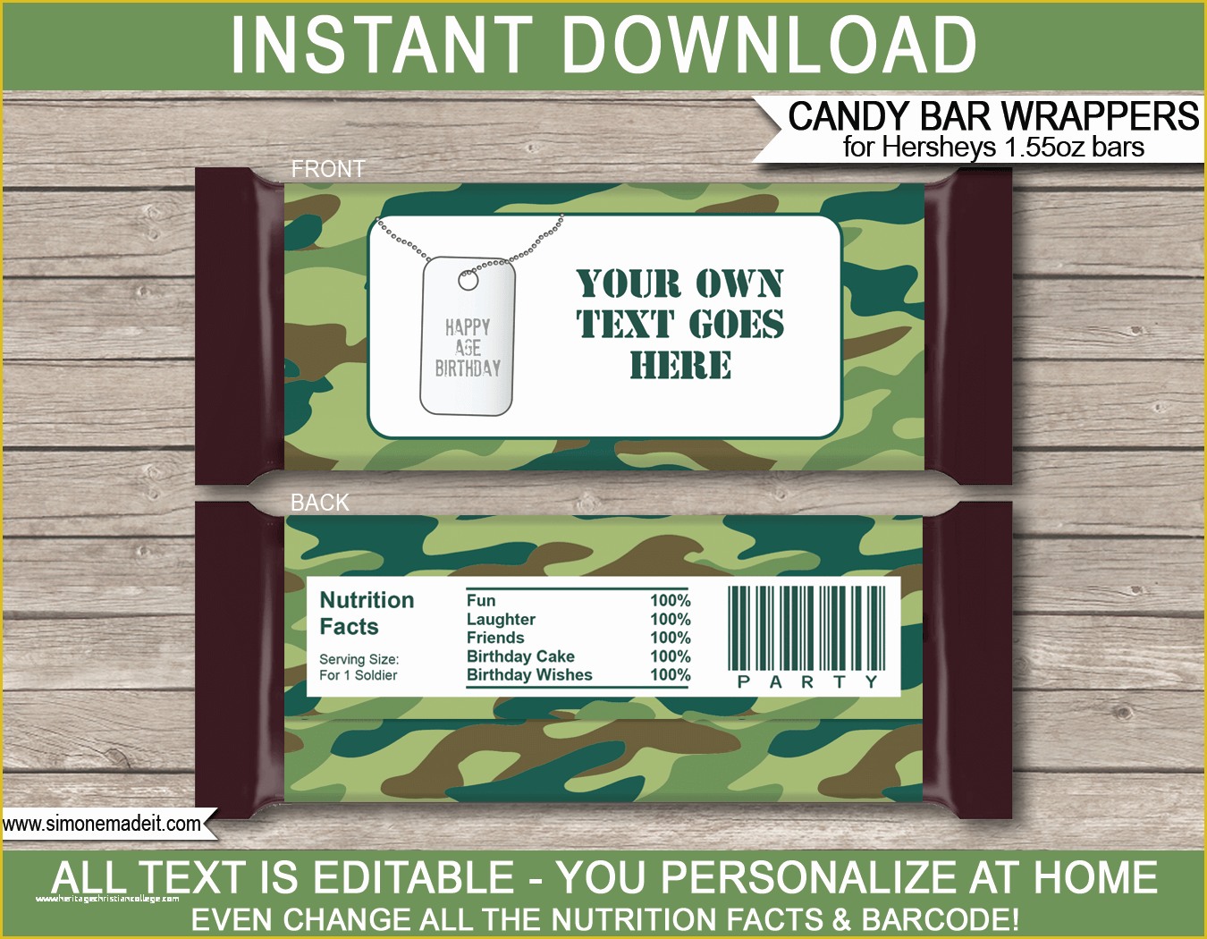 Personalized Candy Wrapper Template Free Of Army Camo Hershey Candy Bar Wrappers