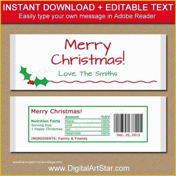 Personalized Candy Wrapper Template Free Of Editable Christmas Candy Bar Wrappers Printable Christmas