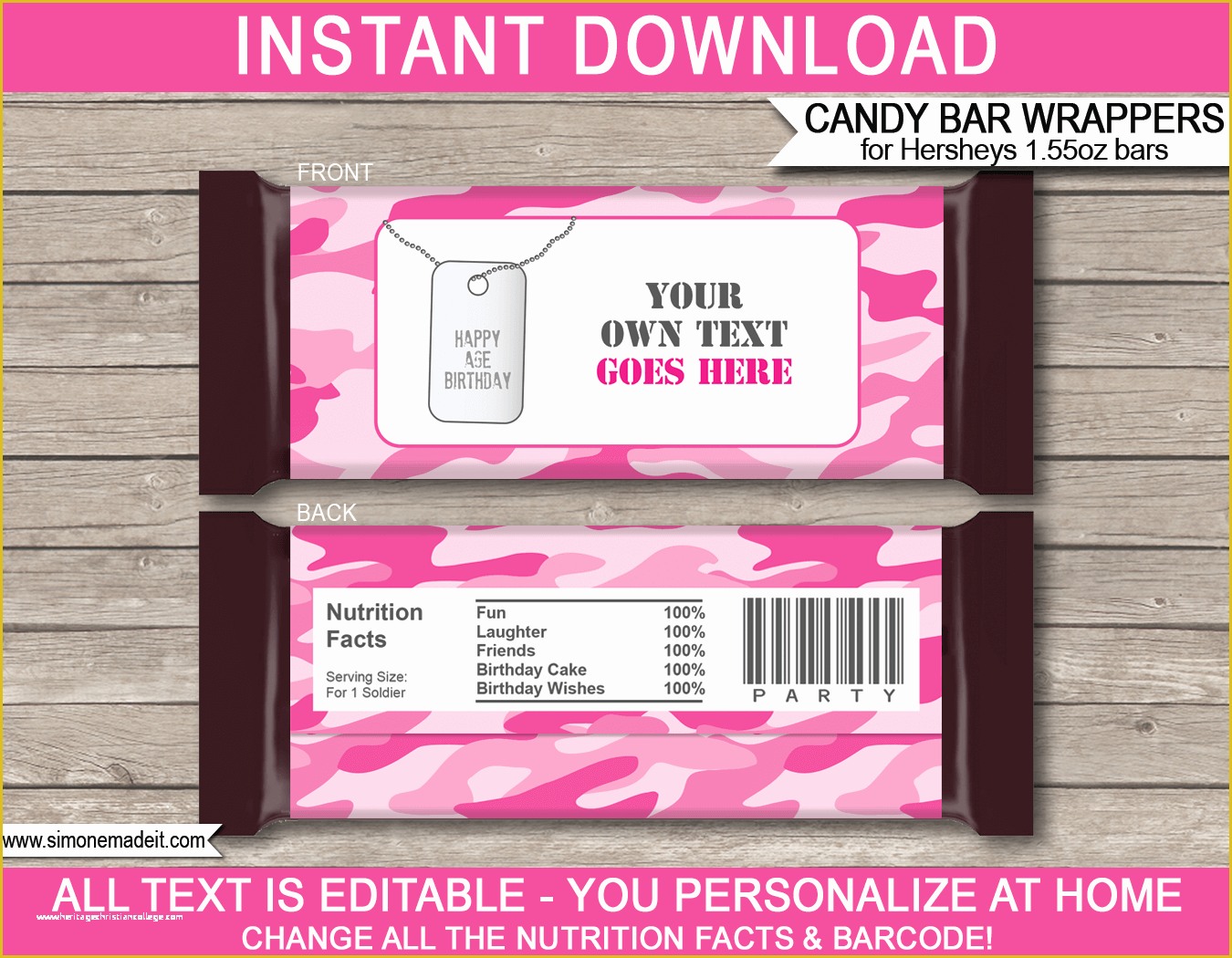 Personalized Candy Wrapper Template Free Of Pink Camo Hershey Candy Bar Wrappers
