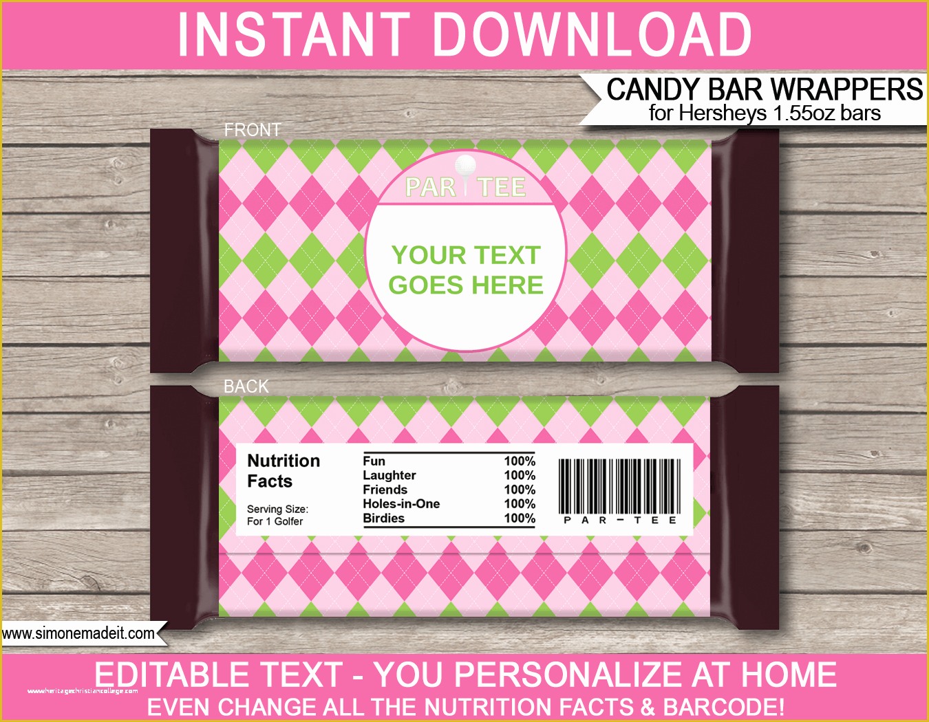 Personalized Candy Wrapper Template Free Of Pink Golf Hershey Candy Bar Wrappers