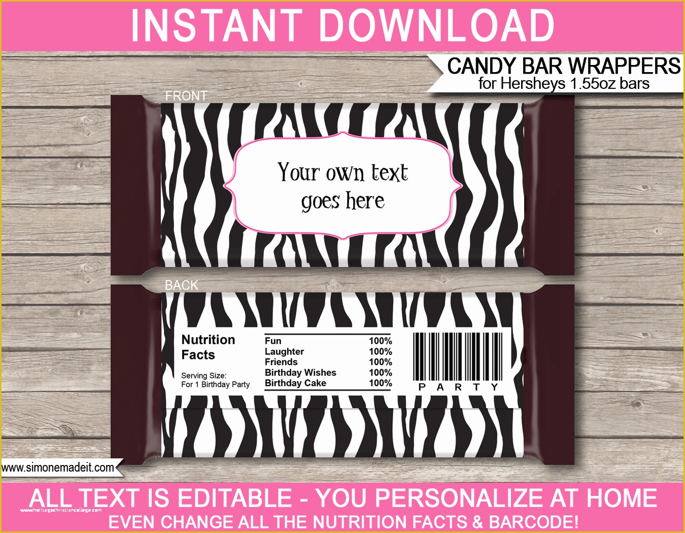 Personalized Candy Wrapper Template Free Of Zebra Hershey Candy Bar Wrappers