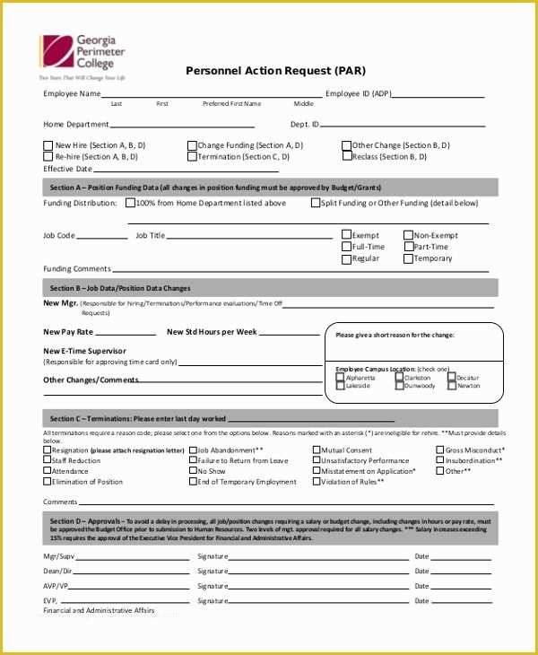 Personnel Action form Template Free Of 11 Sample Action Request forms Free Sample Example format