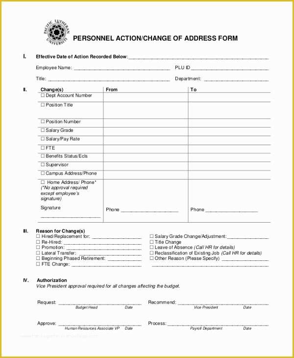 Personnel Action form Template Free Of 9 Sample Personnel Action forms Free Sample Example