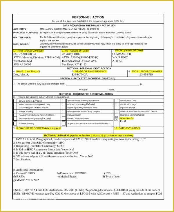 Personnel Action form Template Free Of 9 Sample Personnel Action forms Free Sample Example