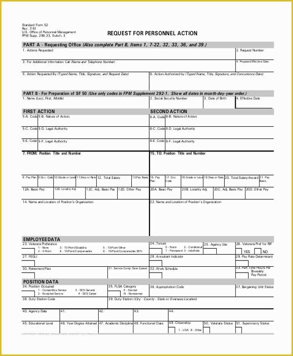 Personnel Action form Template Free Of 9 Sample Personnel Action forms Free Sample Example