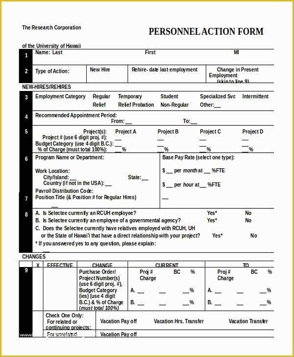 Personnel Action form Template Free Of 9 Sample Personnel Action forms Free Sample Example