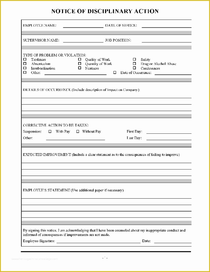 Personnel Action form Template Free Of Employee Disciplinary Action form with Checklist