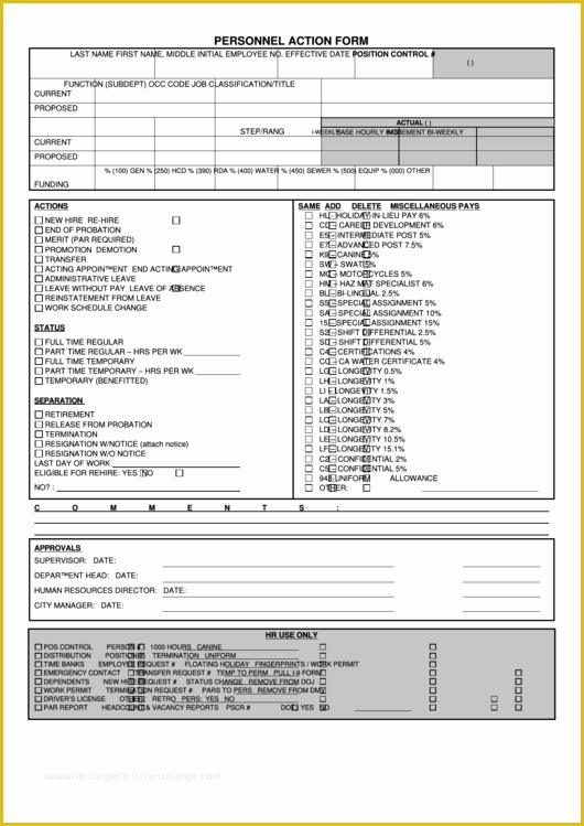 Personnel Action form Template Free Of Fillable Personnel Action form City Milpitas