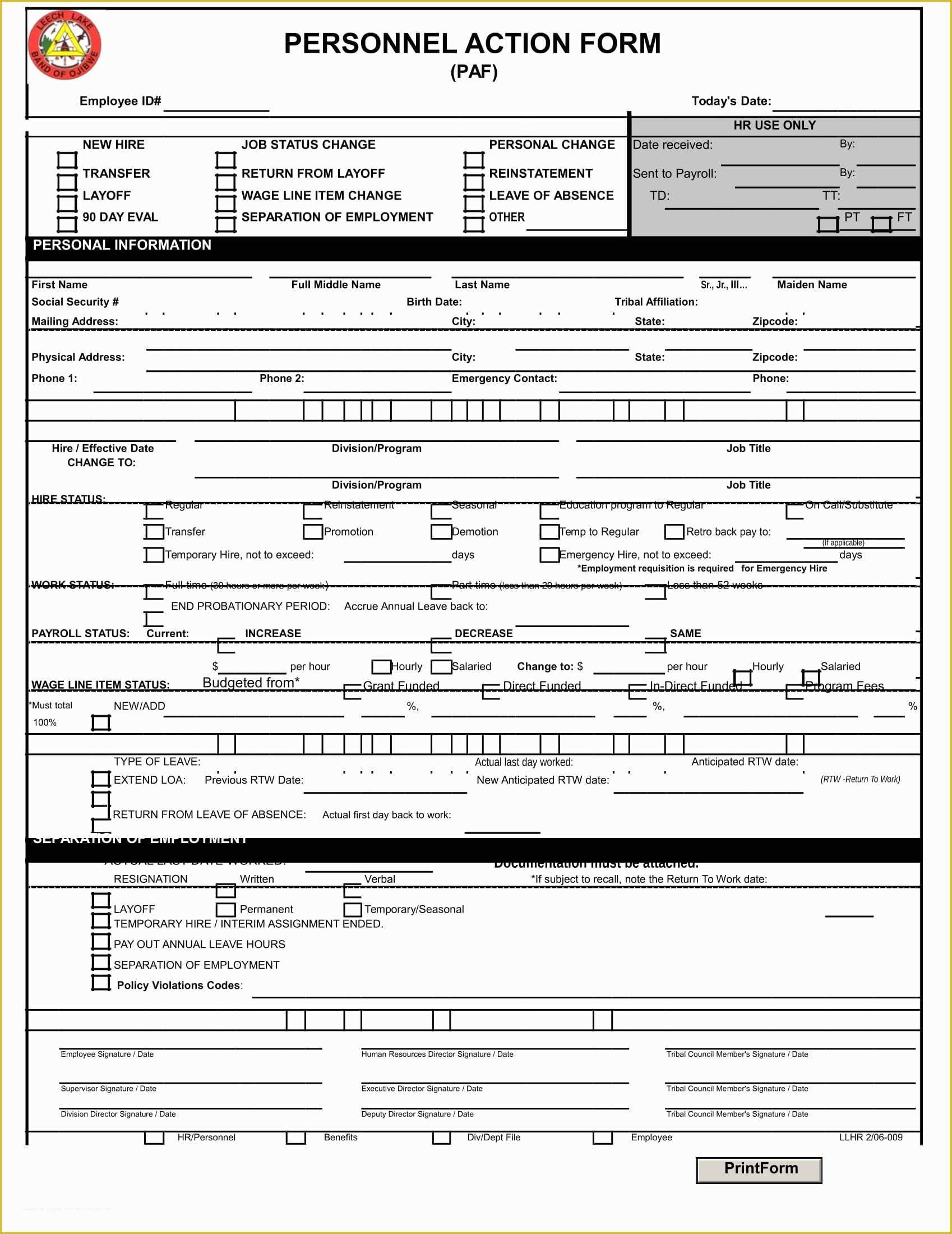Personnel Action form Template Free Of Personnel Action forms Template 5 Employee Corrective