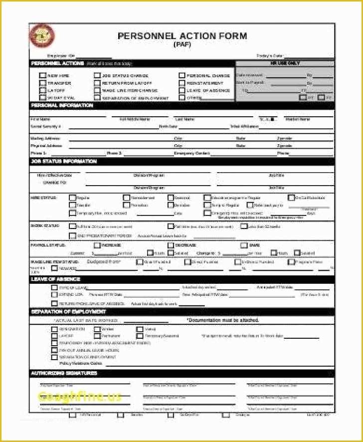 Personnel Action form Template Free Of Personnel form Template Cool Personnel Action form