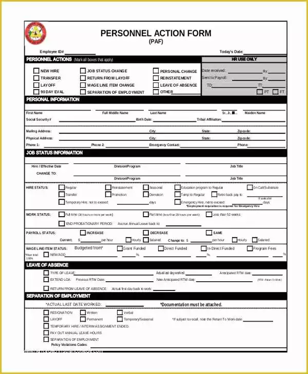 Personnel Action form Template Free Of Sample Action form 15 Free Documents In Doc Pdf