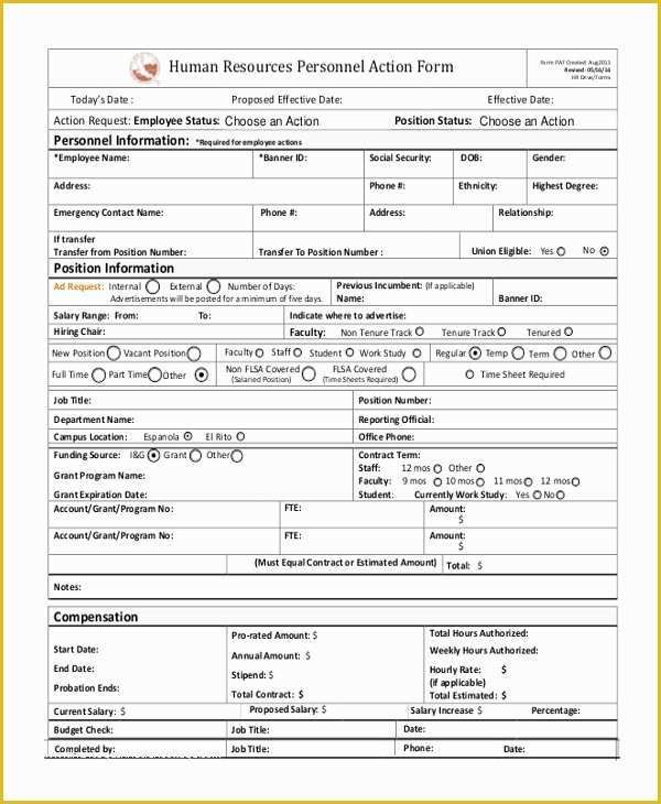 Personnel Action form Template Free Of Sample Personnel Action form 9 Free Documents In Doc