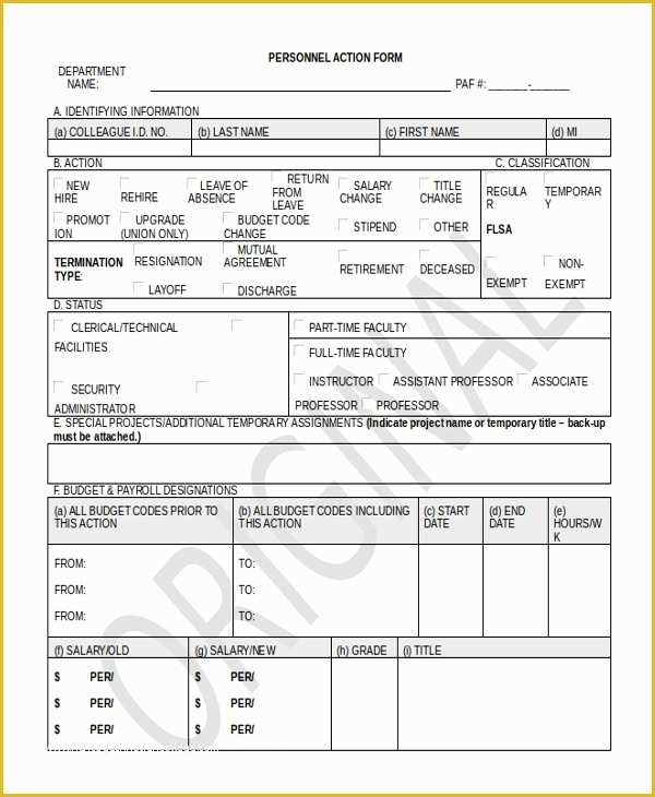Personnel Action form Template Free Of Sample Personnel Action form 9 Free Documents In Doc