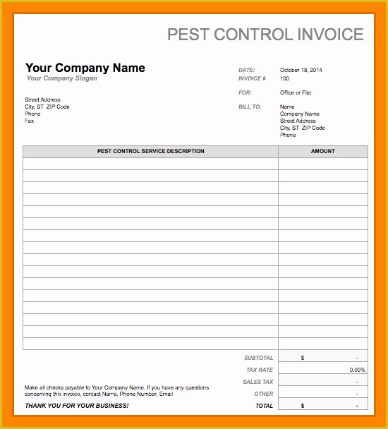 Pest Control Invoice Template Free Of 7 Pest Control Invoice Template