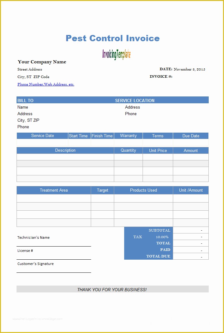 Pest Control Invoice Template Free Of Free Excel Proposal Template