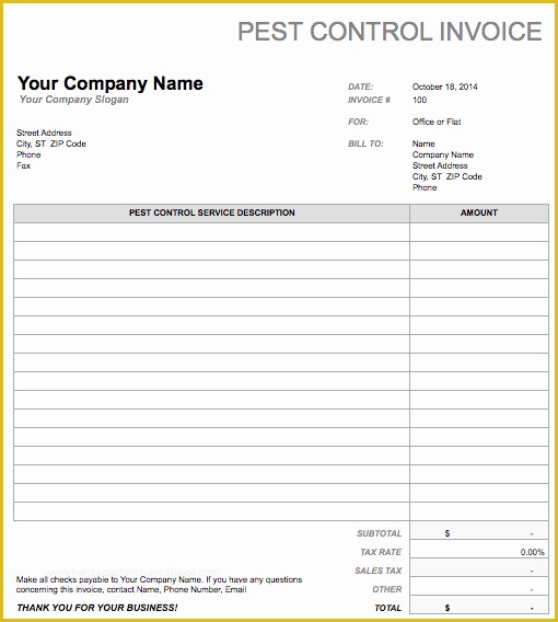 Pest Control Invoice Template Free Of Free Pest Control Receipt Template