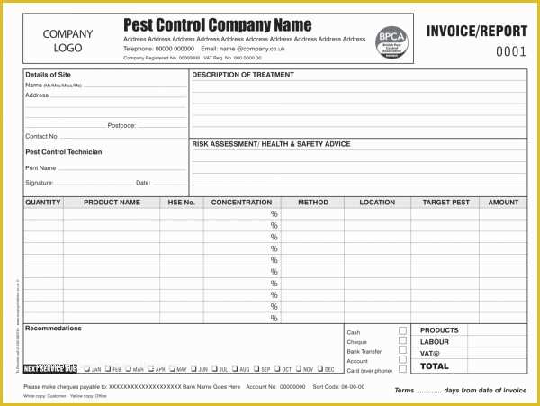 Pest Control Invoice Template Free Of Pest Control Invoice Report Printing Personalised