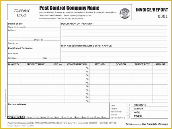 Pest Control Invoice Template Free Of Pest Control Invoice Report Printing Personalised