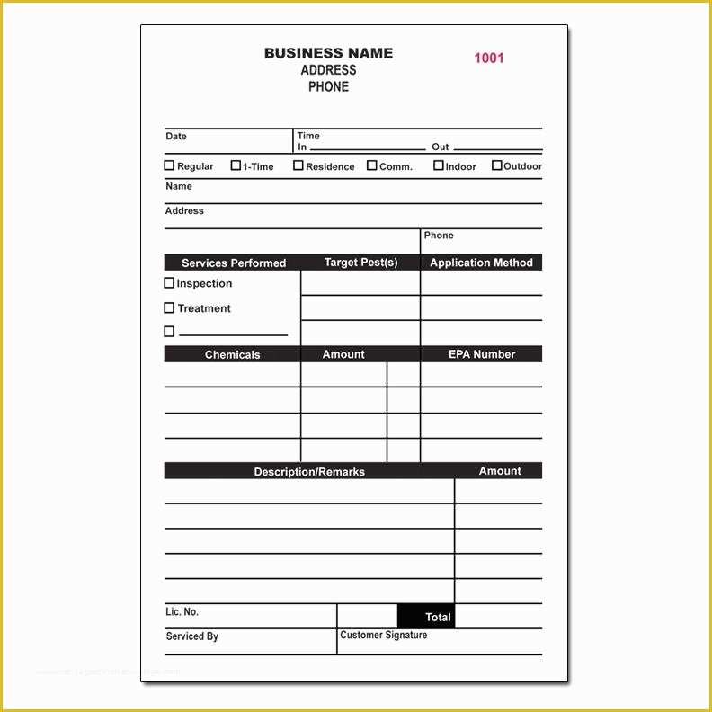 Pest Control Invoice Template Free Of Pest Control Service Report Custom Carbonless Printing
