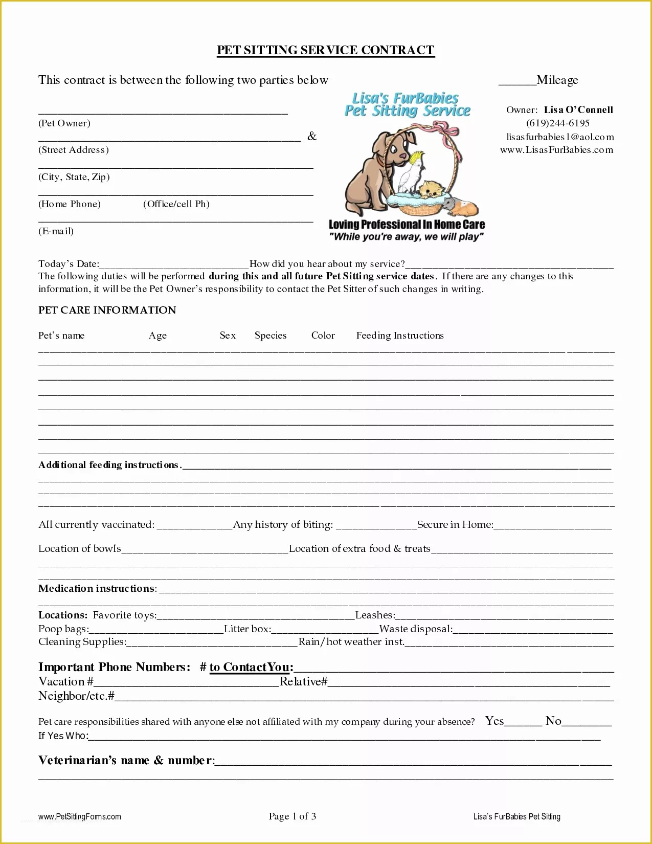 Pet Sitter Contract Template Free Of 5 Best Of Pet Sitter Template Pet Sitting