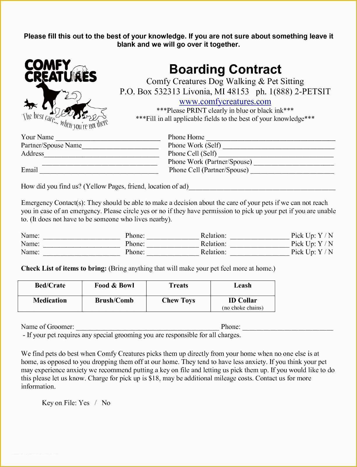 Pet Sitter Contract Template Free Of 6 Pet Sitting Contract Template Errir