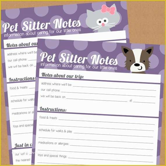 Pet Sitter Contract Template Free Of Items Similar to Pet Sitter Notes Printable S