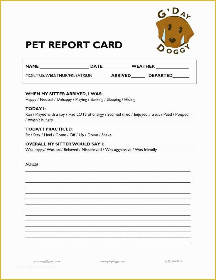 Pet Sitter Contract Template Free Of Pet Report Card Munity Helpers Pinterest